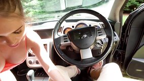 Blown in the car by a luscious lips girl with great tits