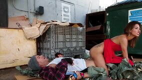 Homeless dude gets lucky when a hot slut takes his dick