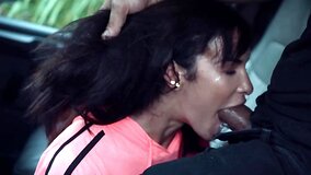 Guy takes love's panties off to fuck her in car and dark cellar